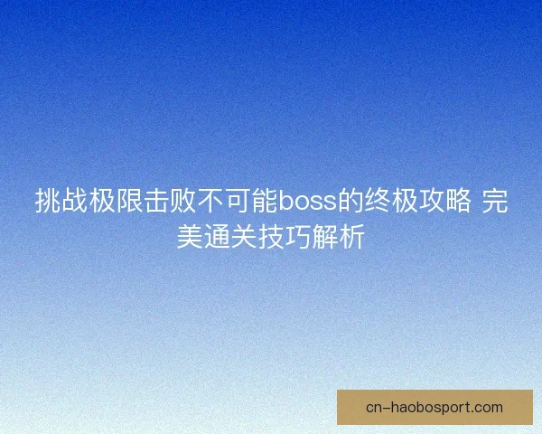 挑战极限击败不可能boss的终极攻略 完美通关技巧解析